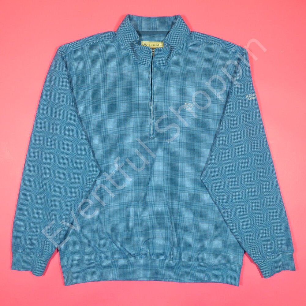 Reynolds Lake Oconee Jacket Mens M Blue Golf Donald Ross Zip Pullover Glenplaid - Picture 2 of 8